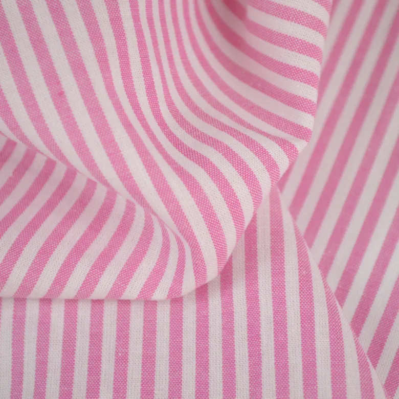 Tissu popeline coton rayures tissé teint coloris fuchsia - OEKO TEX