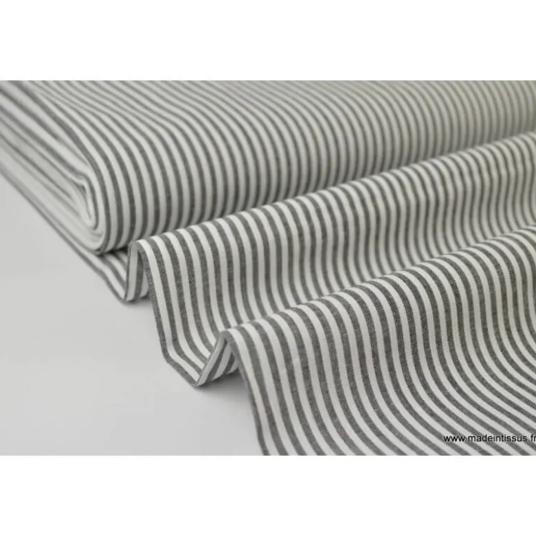 Tissu Popeline coton rayures noires et blanches tissé teint - OEKO TEX