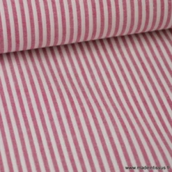 Tissu Popeline coton rayures cerise et blanc tissé teint