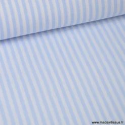 Tissu Popeline coton rayures ciel et blanches tissé teint - OEKO TEX