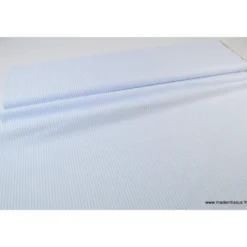 Tissu Popeline coton rayures ciel et blanches tissé teint - OEKO TEX