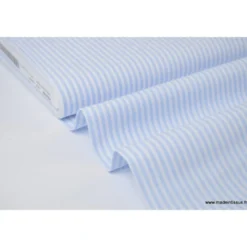 Tissu Popeline coton rayures ciel et blanches tissé teint - OEKO TEX
