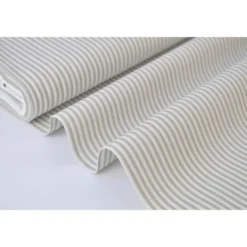 Tissu popeline coton rayures SABLE (beige) et blanches tissé teint - OEKO TEX