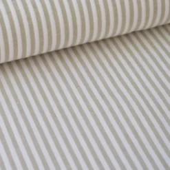 Tissu popeline coton rayures SABLE (beige) et blanches tissé teint - OEKO TEX