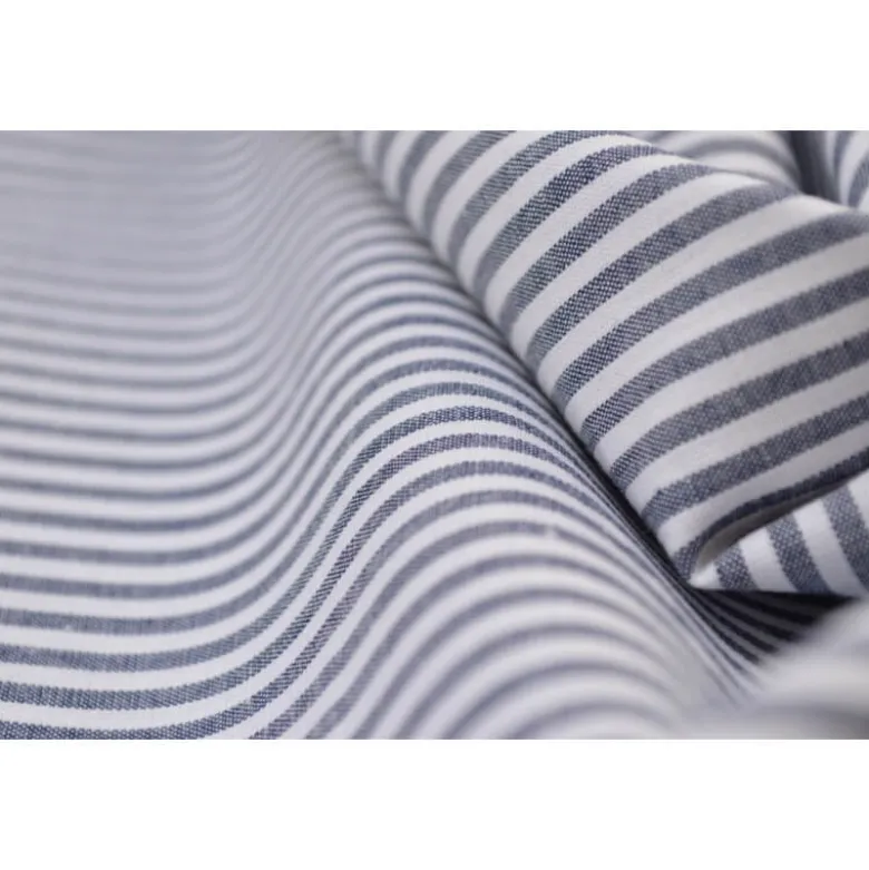 Tissu popeline coton rayures bleu marine et blanches tissé teint - OEKO TEX