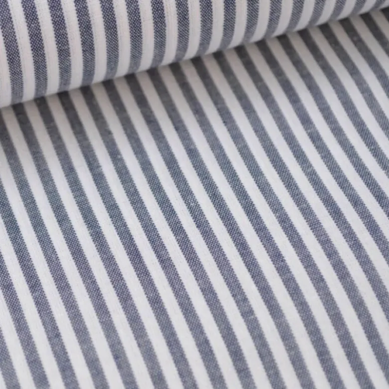 Tissu popeline coton rayures bleu marine et blanches tissé teint - OEKO TEX