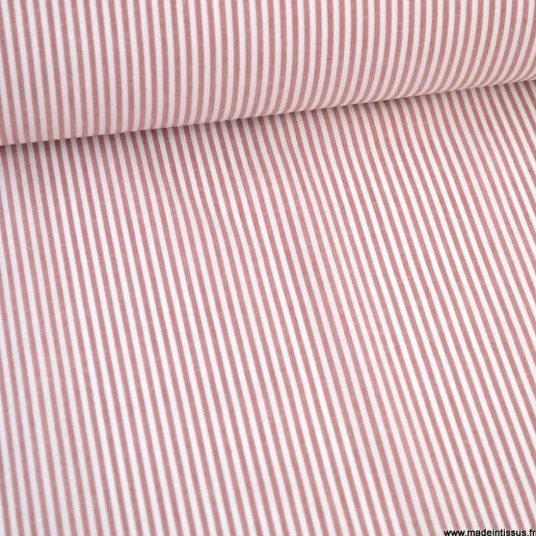 Tissu popeline coton rayures tissé teint coloris Terracotta - OEKO TEX