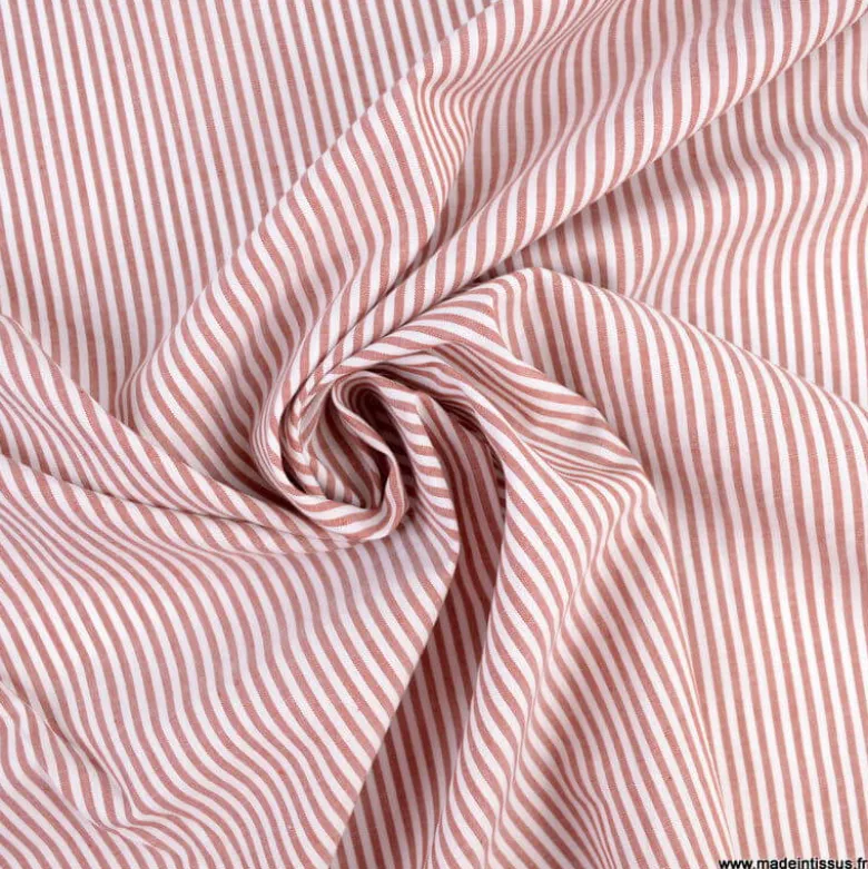 Tissu popeline coton rayures tissé teint coloris Terracotta - OEKO TEX
