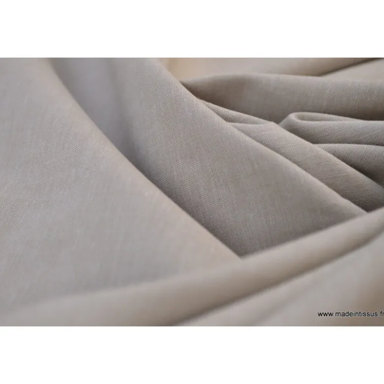 Tissu popeline coton uni tissé teint chambray coloris beige sable - OEKO TEX