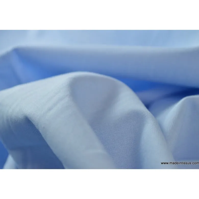 Tissu Popeline coton uni tissé teint chambray bleu ciel - OEKO TEX