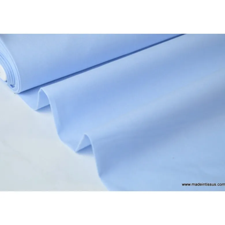 Tissu Popeline coton uni tissé teint chambray bleu ciel - OEKO TEX