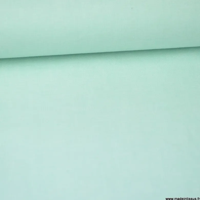 Tissu popeline coton uni tissé teint chambray coloris Vert MENTHE - OEKO TEX