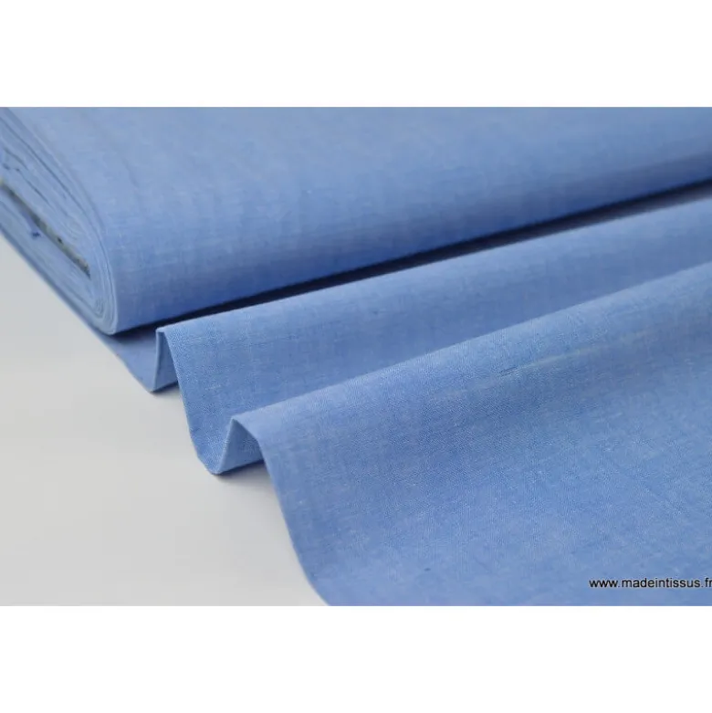 Tissu popeline coton uni tissé teint chambray coloris Bleu jean - OEKO TEX