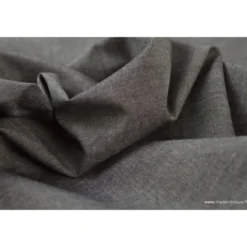 Tissu popeline coton uni tissé teint chambray coloris Noir - OEKO TEX