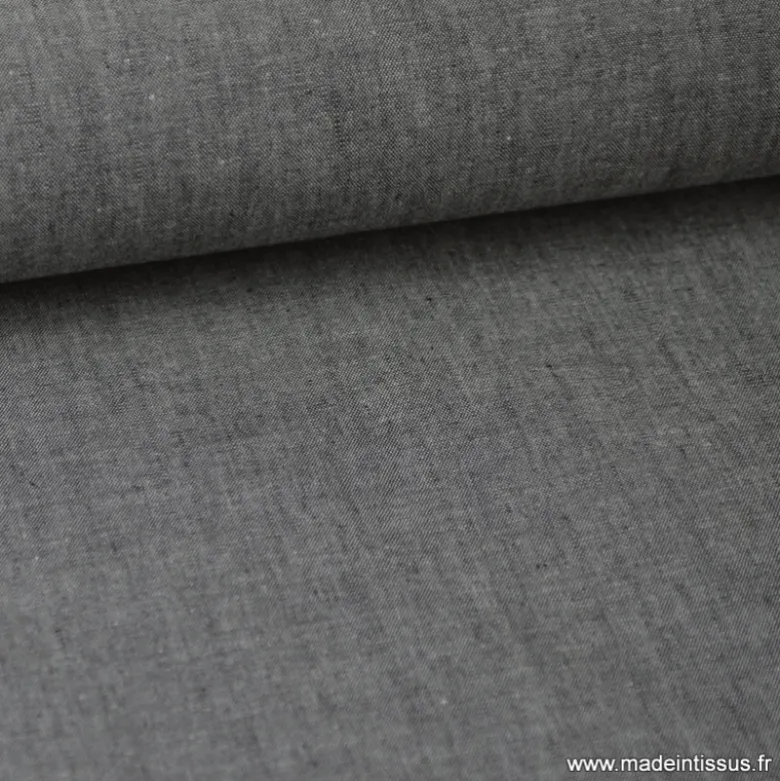 Tissu popeline coton uni tissé teint chambray coloris Noir - OEKO TEX
