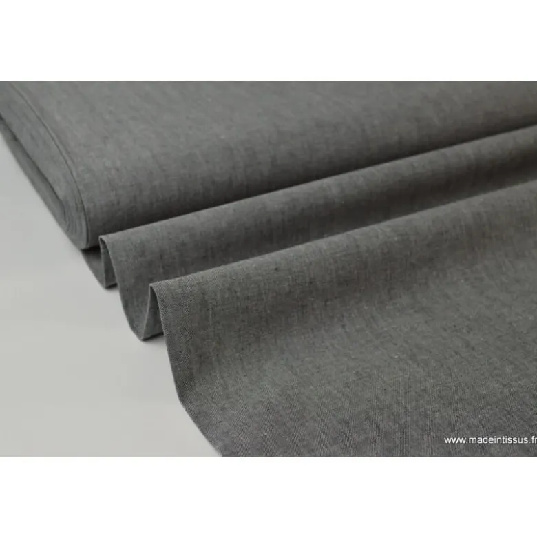 Tissu popeline coton uni tissé teint chambray coloris Noir - OEKO TEX