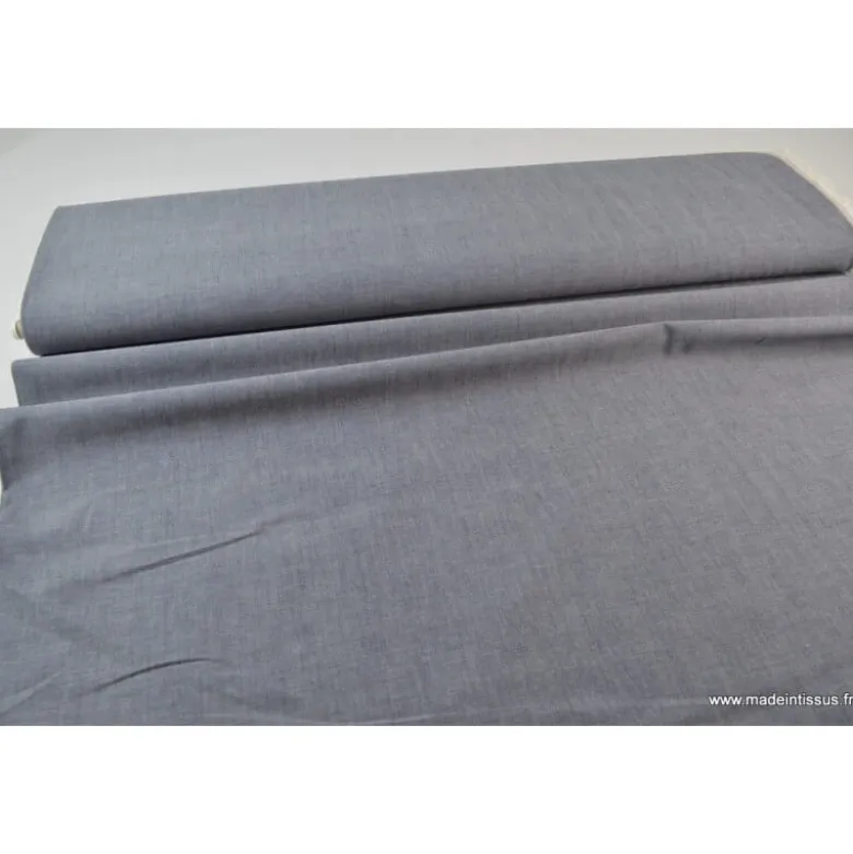 Tissu popeline coton uni tissé teint chambray coloris marine - OEKO TEX