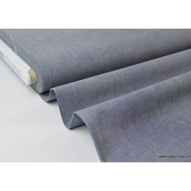 Tissu popeline coton uni tissé teint chambray coloris marine - OEKO TEX