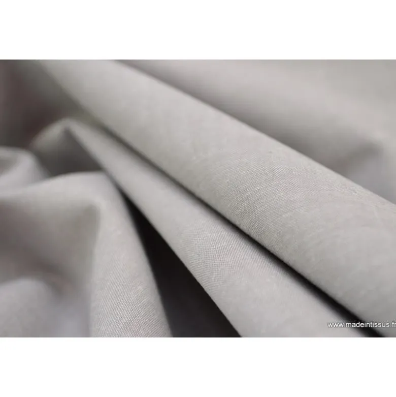 Tissu popeline coton uni tissé teint chambray coloris gris - OEKO TEX