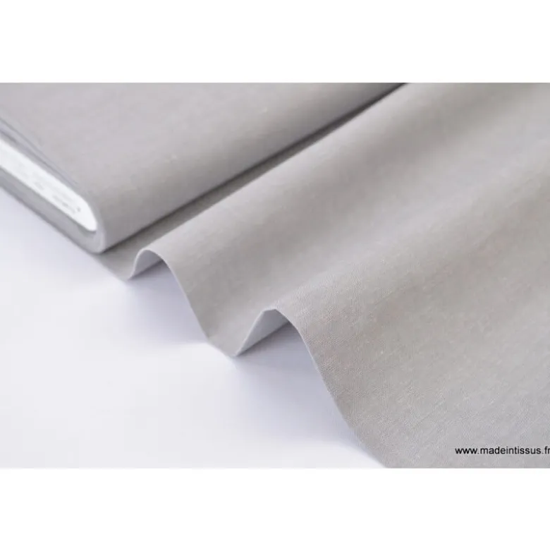 Tissu popeline coton uni tissé teint chambray coloris gris - OEKO TEX