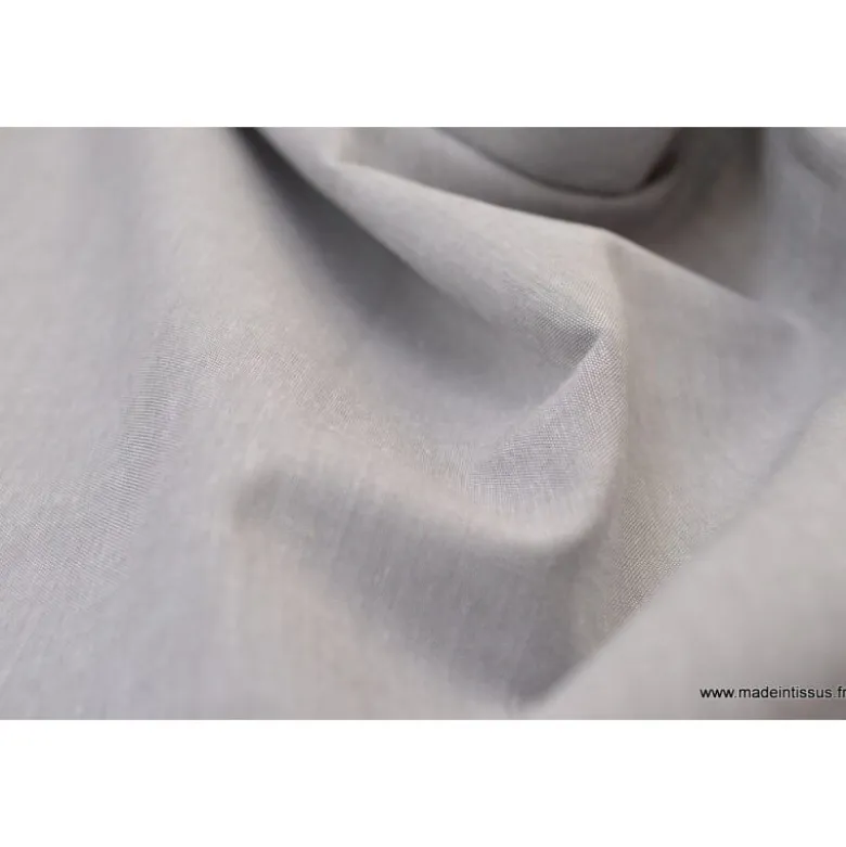 Tissu popeline coton uni tissé teint chambray coloris gris - OEKO TEX