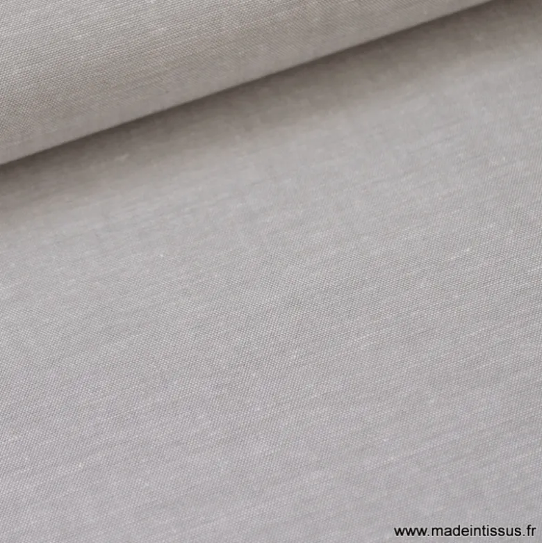Tissu popeline coton uni tissé teint chambray coloris gris - OEKO TEX