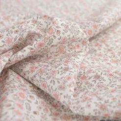 Tissu Popeline de Coton Bio – Fleurs Roses & Beige – Oeko-Tex
