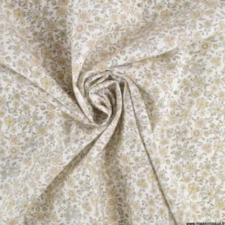 Tissu Popeline de Coton Bio Fleurs Beige – Oeko-Tex