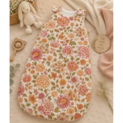 Tissu Popeline de coton Elisabeth motif fleurs rose et abricot - OEKO TEX