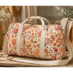 Tissu Popeline de coton Elisabeth motif fleurs rose et abricot - OEKO TEX