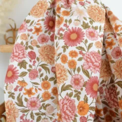 Tissu Popeline de coton Elisabeth motif fleurs rose et abricot - OEKO TEX