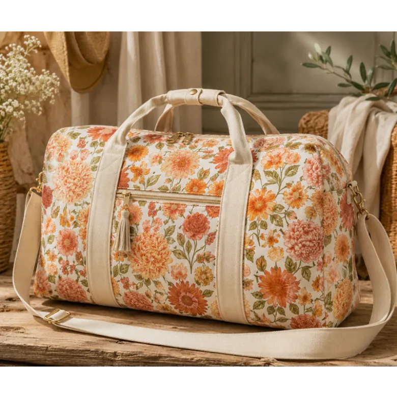 Tissu Popeline de coton Elisabeth motif fleurs abricot - OEKO TEX