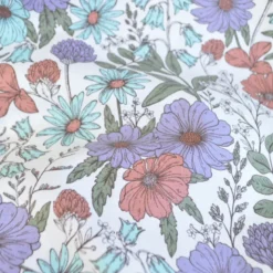 Tissu Popeline de coton fleurs parme et menthe - OEKO TEX