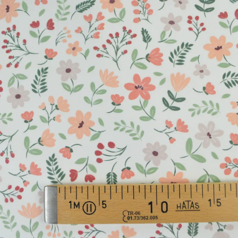 Tissu Popeline de coton Leopold motif fleurs rose et prune - OEKO TEX
