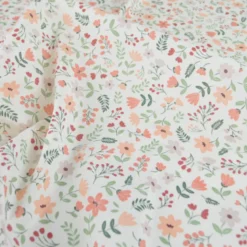 Tissu Popeline de coton Leopold motif fleurs rose et prune - OEKO TEX