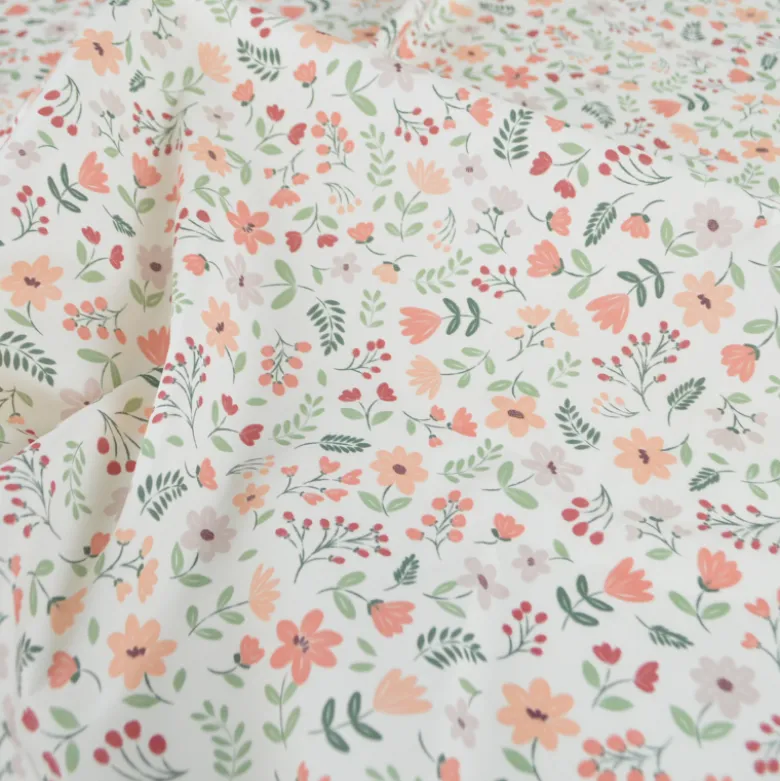 Tissu Popeline de coton Leopold motif fleurs rose et prune - OEKO TEX