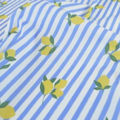 Tissu Popeline de coton Limoncello motif citrons et rayures bleues - OEKO TEX