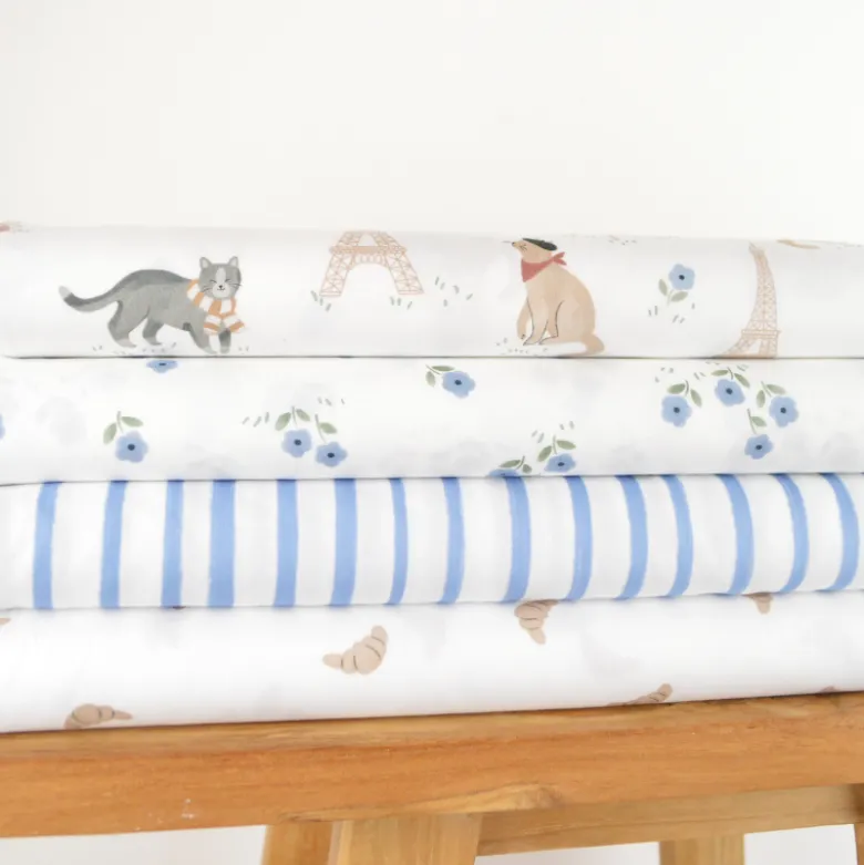 Tissu popeline de coton motif fleurs fond blanc - Vive la France