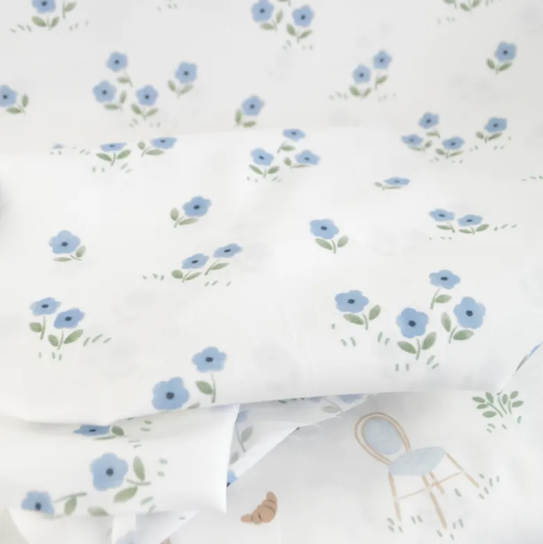 Tissu popeline de coton motif fleurs fond blanc - Vive la France
