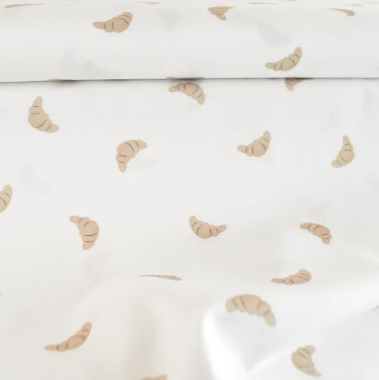 Tissu popeline de coton motif croissants fond blanc - OEKO TEX