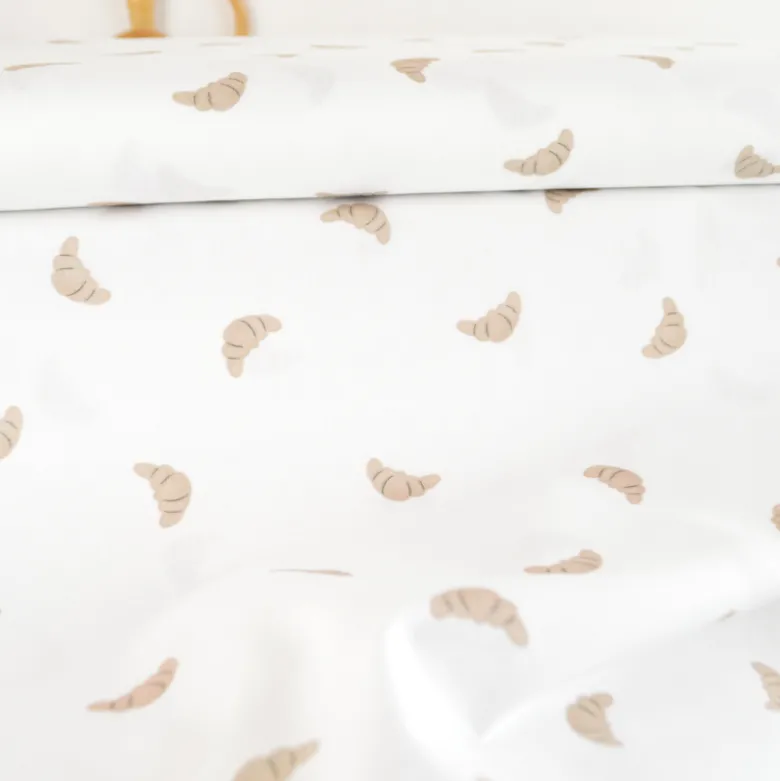 Tissu popeline de coton motif croissants fond blanc - OEKO TEX