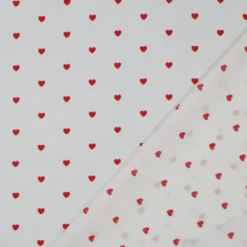 Tissu popeline de coton motif coeurs rouges fond blanc - OEKO TEX