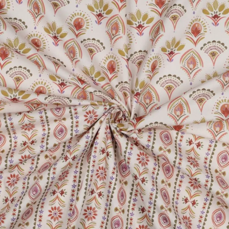 Tissu popeline de coton motif éventails floraux – Nayana – Oeko-Tex