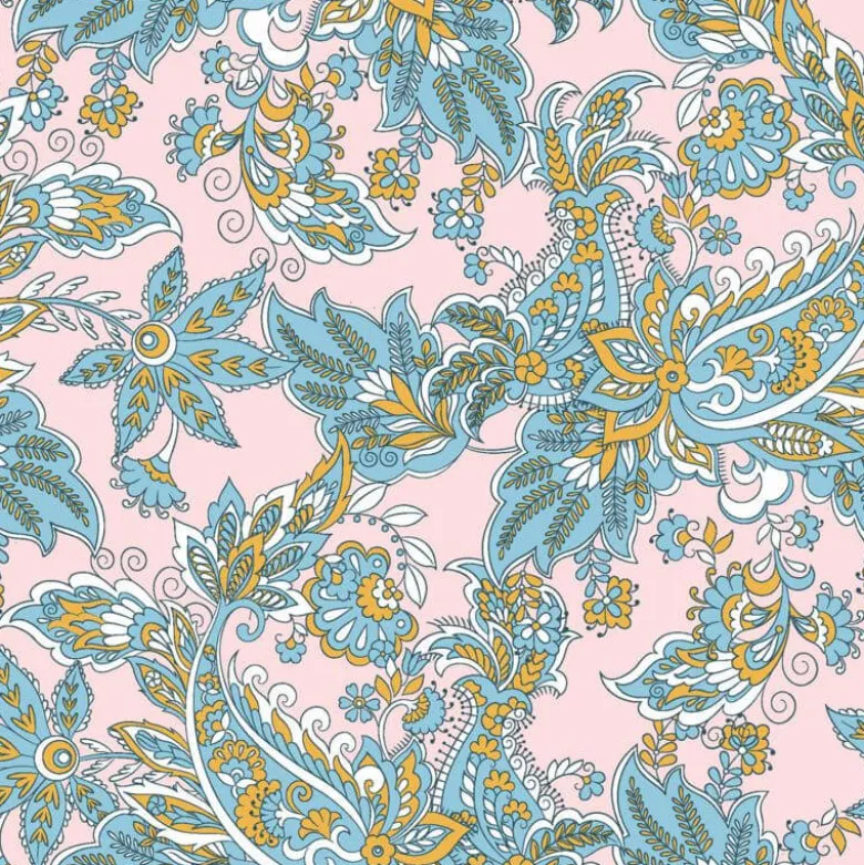 Tissu Popeline de coton motif Paisley fond rose - OEKO TEX