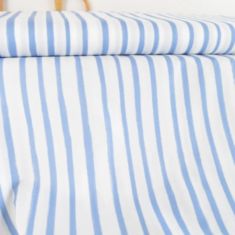 Tissu popeline de coton motif rayures bleues - OEKO TEX