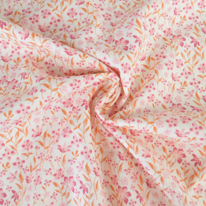 Tissu popeline de coton Poppy – motif fleurs roses