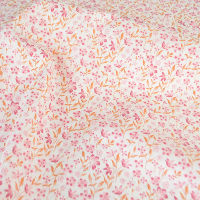 Tissu popeline de coton Poppy – motif fleurs roses