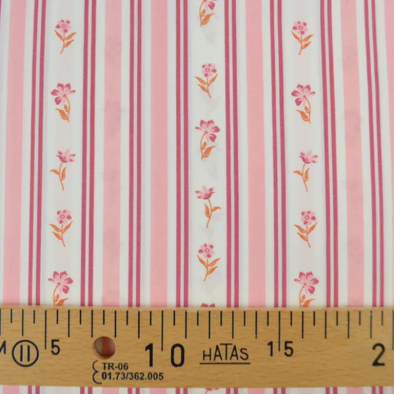 Tissu popeline de coton Poppy – motif Rayures et fleurs roses