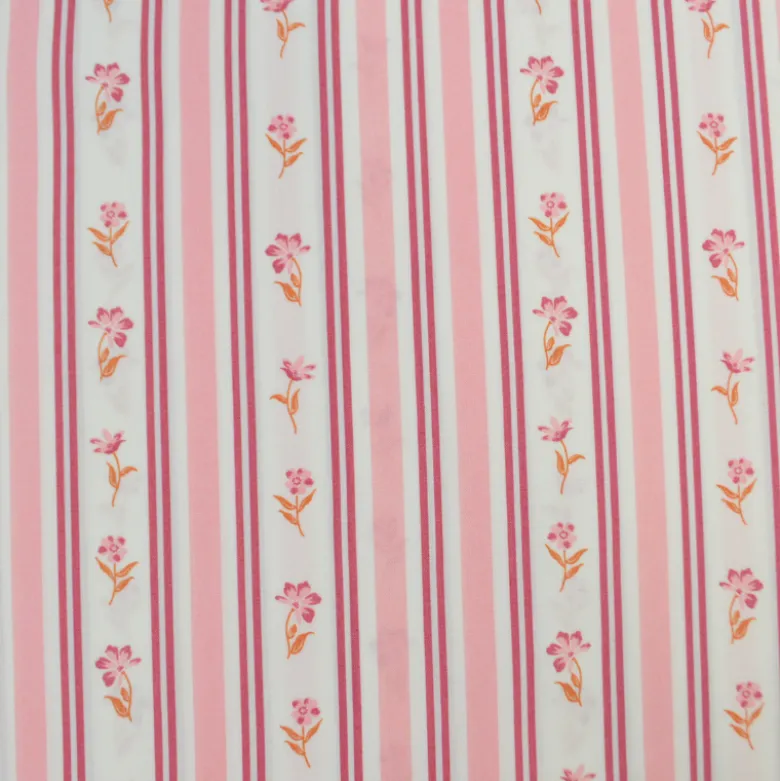 Tissu popeline de coton Poppy – motif Rayures et fleurs roses