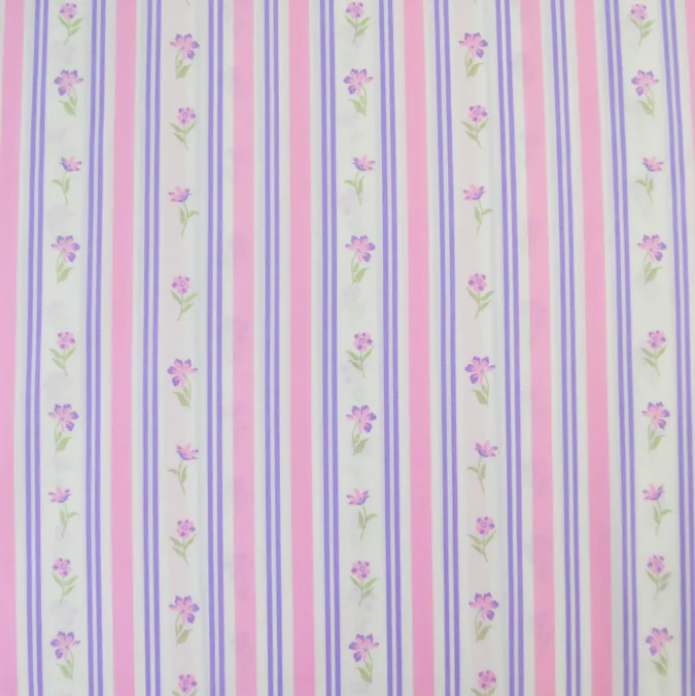 Tissu popeline de coton Poppy – motif Rayures et fleurs roses et violettes